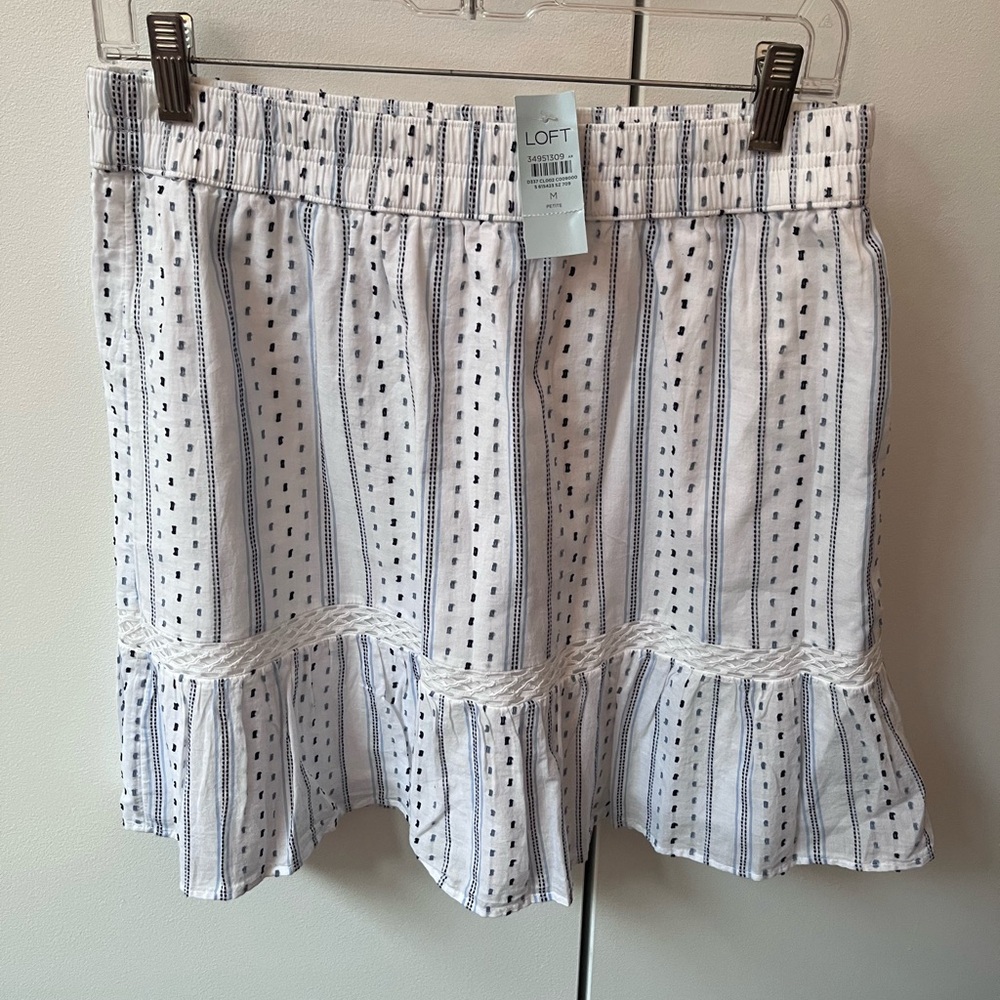 Ann Taylor Loft White and Blue Flounce Skirt NWT